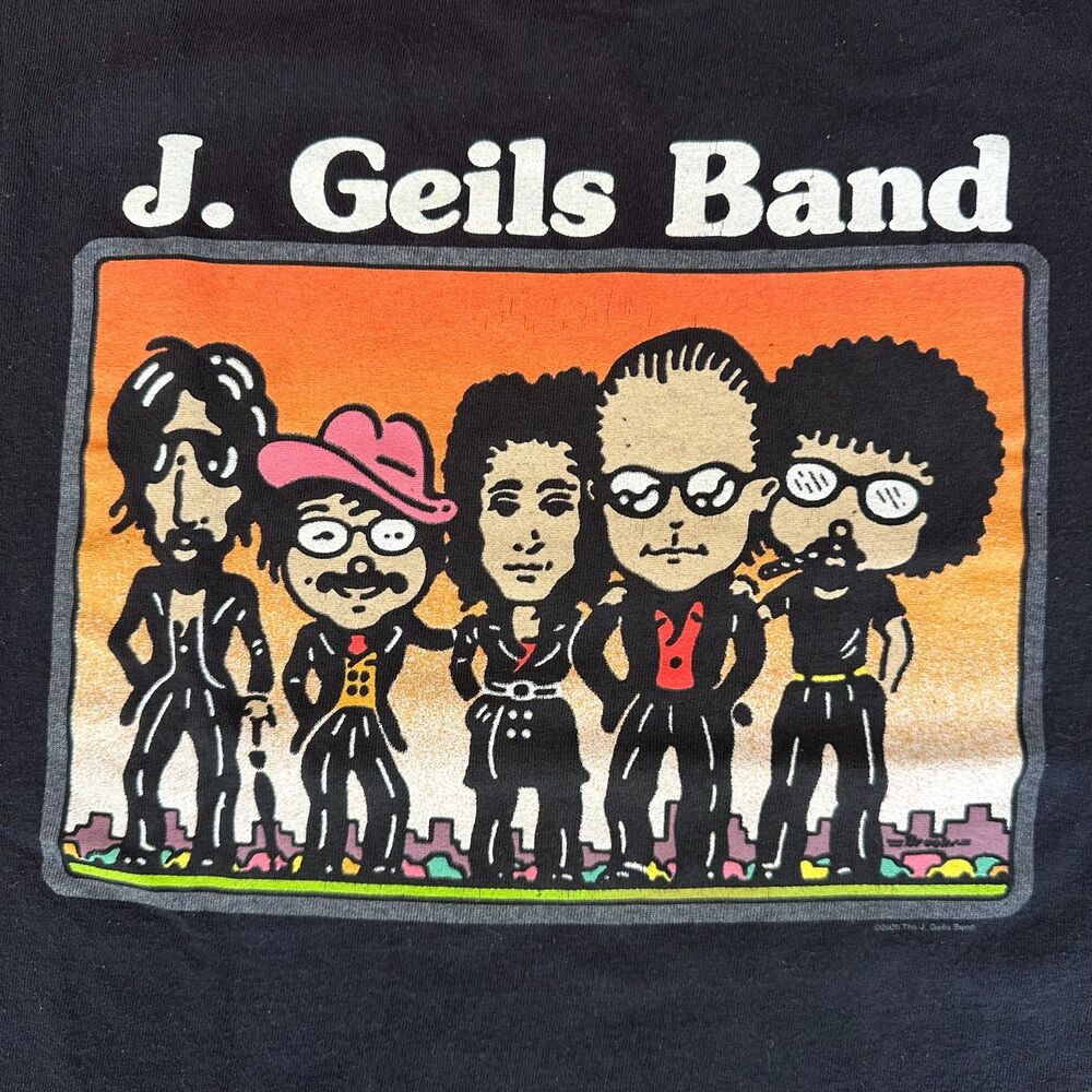 J. Geils Band T Shirt Black Cartoon Caricature Rock Concert Graphic Tee Size XL